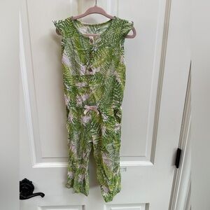 Cherokee 2T Pink & Green Tropical Palm Leaf Girls Short Sleeve Jumpsuit